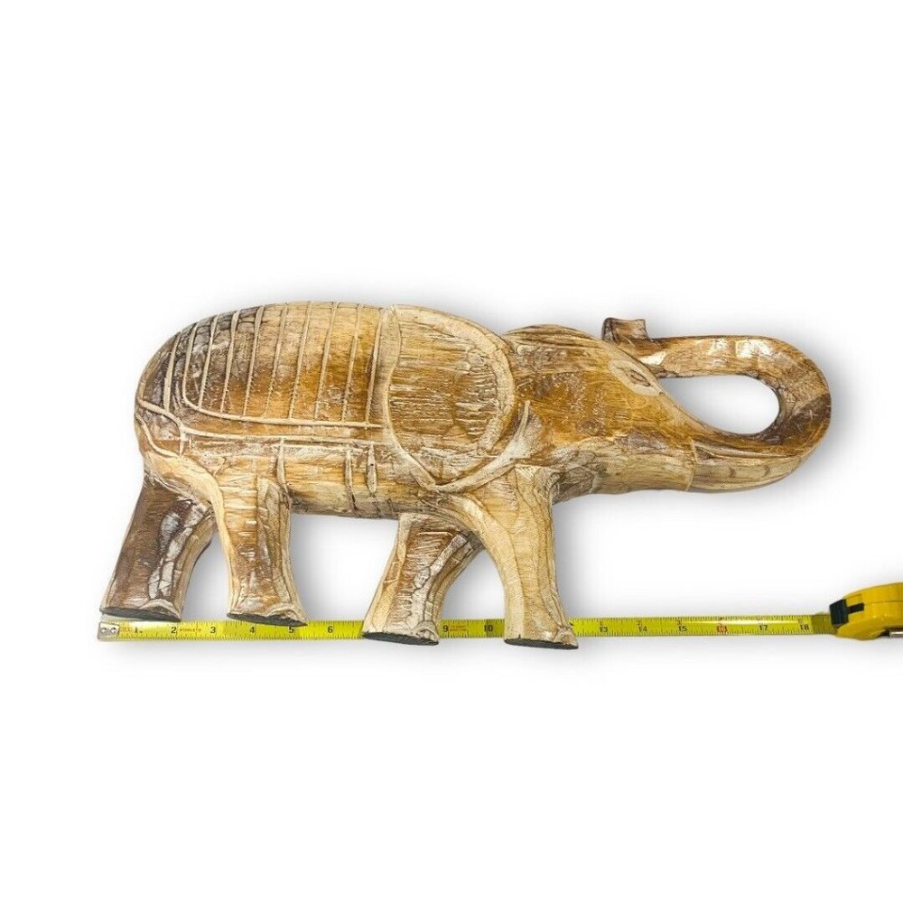 Vintage 18" Large Wooden Hand Carved Walking Elephant Statue Sculpture Handmade! - Picture 7 of 8